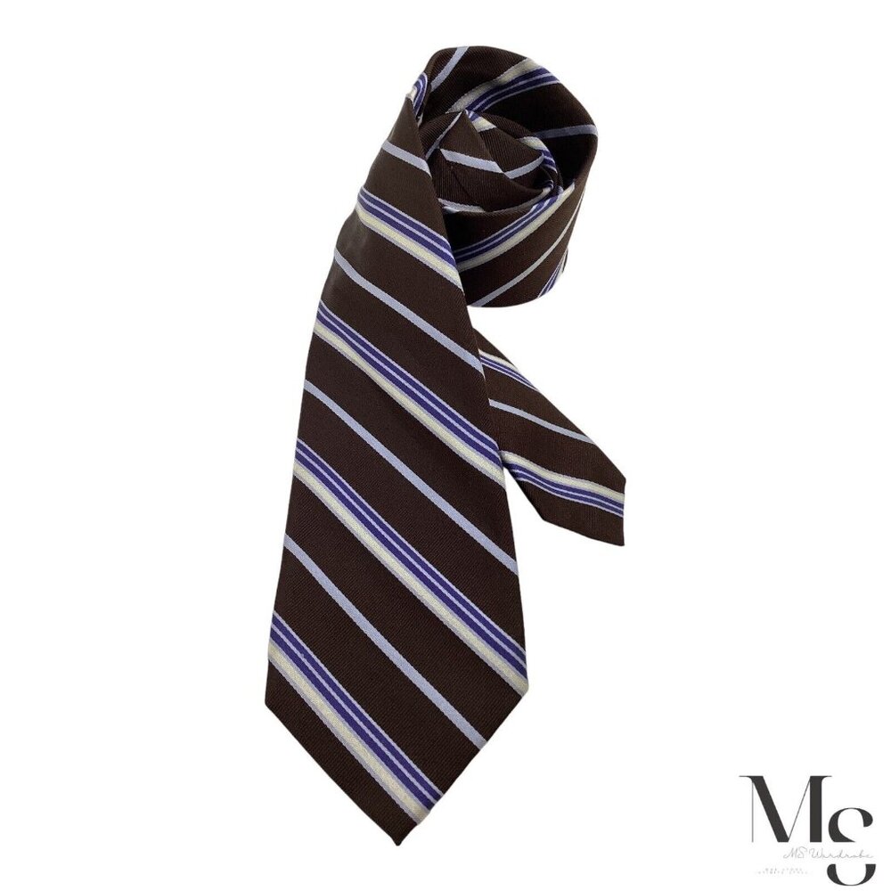 BARBA NAPOLI 7Fold Brown Striped Luxury Designer Silk Tie W: 3.75" EX COND